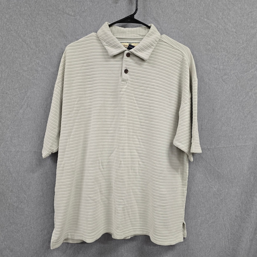 Tommy Bahama Mens XL Silk Cotton Blend Polo Shirt Beige Textured Short Sleeve